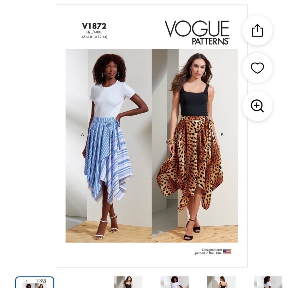 Vogue V1872 Size A5 Misses Asymmetrical Sharkbite Hem Skirt Sewing Pattern